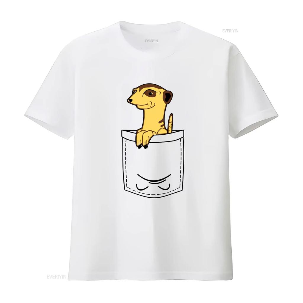 Adorable Meerkat In Pocket Design T Shirt for Adults and Kids Cute Funny Print Perfect Animal Lovers vintage Washed Versatile