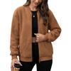 Women's Fashionable Solid Color Long Sleeved Zipper Jacket, Baseball Stand Up Collar Pocket Casual Jacket