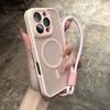 Clear Matte Magnetic Case For IPhone 16 14 13 Mini 15 12 11 Pro Max Plus Lanyard Wrist Strap Magsafe Shockproof Bumper Cover