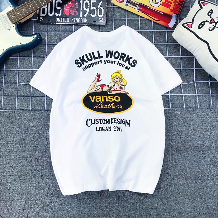 

Japanese American Retro Cartoon Monroe Tattoo Printed Locomotive Kaji Pure Cotton Large Size Short-sleeved T-shirt for Men Women 3XL