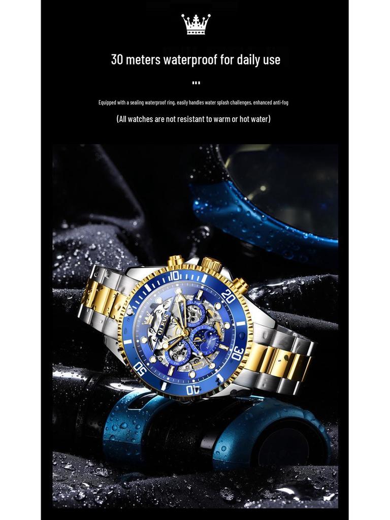 Oulisi Herren Automatikuhr - Lao-Stil, Wasserdicht, Multifunktionales Design