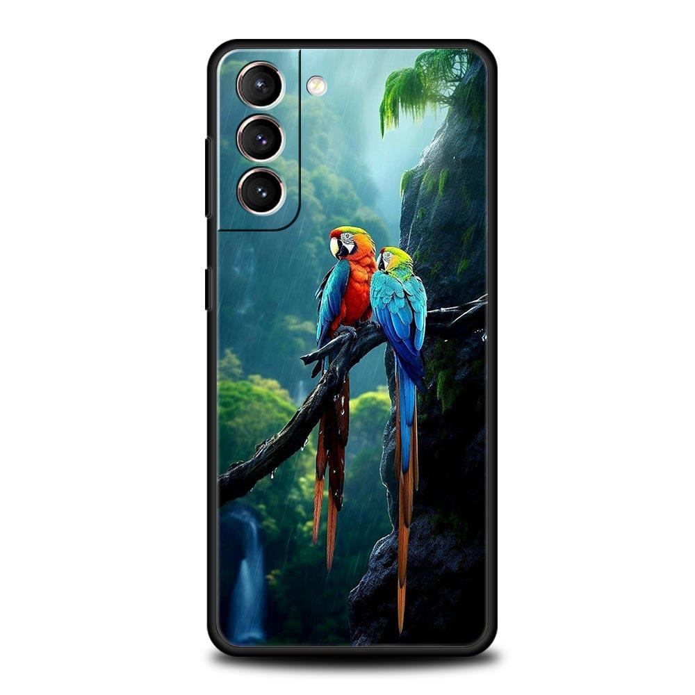 Custodia per Telefono Uccello Pappagallo Per Samsung Galaxy S26 Ultra S25 Plus S24 FE S23 S22 5G S21 S20 Cover Nera Morbida