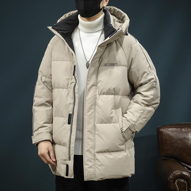 Men's Luxury Goose Down Mid-Length Hooded Winter Jacket, Plus Size, Thick & Warm Outerwear, 2025 New Arrival