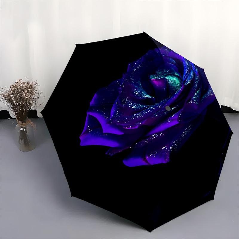 Purple Rose,Glitter Effect Automatic Folding Umbrella Compact 8 rib Design,Unique Style,Suitable for Everyday Outdoor Use,Perfect Gift