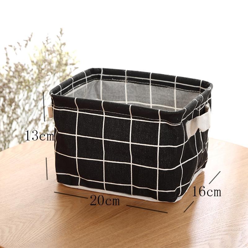 Simple Style Rectangular Desktop Storage Box Grid Stripe Printing Pattern Storage Box With Handle Waterproof Fabric Storage Box