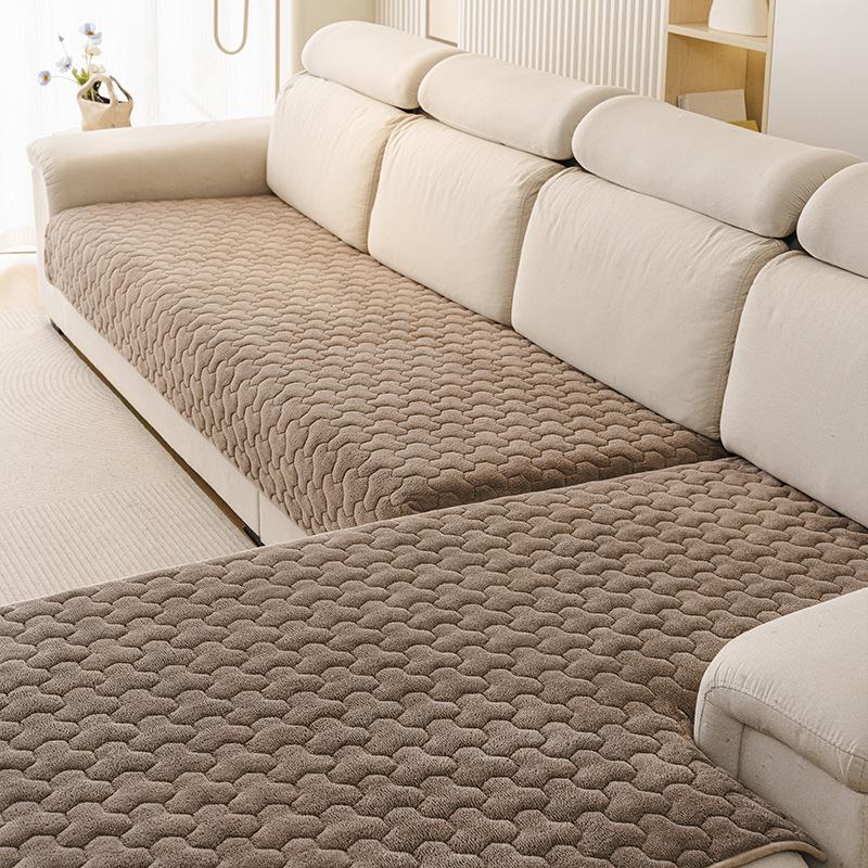 2026 New 1pc Flannel Sofa Cushion, Thickened Warm Plush Non-slip Seat Pads, Protective Throw Cover for Leather Sofa