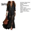 Stylish Women Sundress Women's Faux Denim Shirt Dress, Long Sleeve Mesh Patchwork Pleated Detail Dress Maxi Button Down Ruffle Sheer Printed