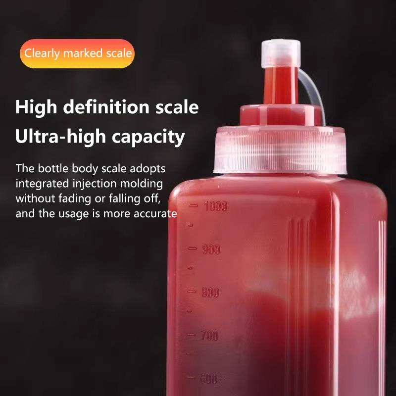 600/800/1000ML Square Squeeze Sauce Bottles Condiment Dispenser Large Mouth Dustproof Kitchen Seasoning Salad Olive Oil Bottle