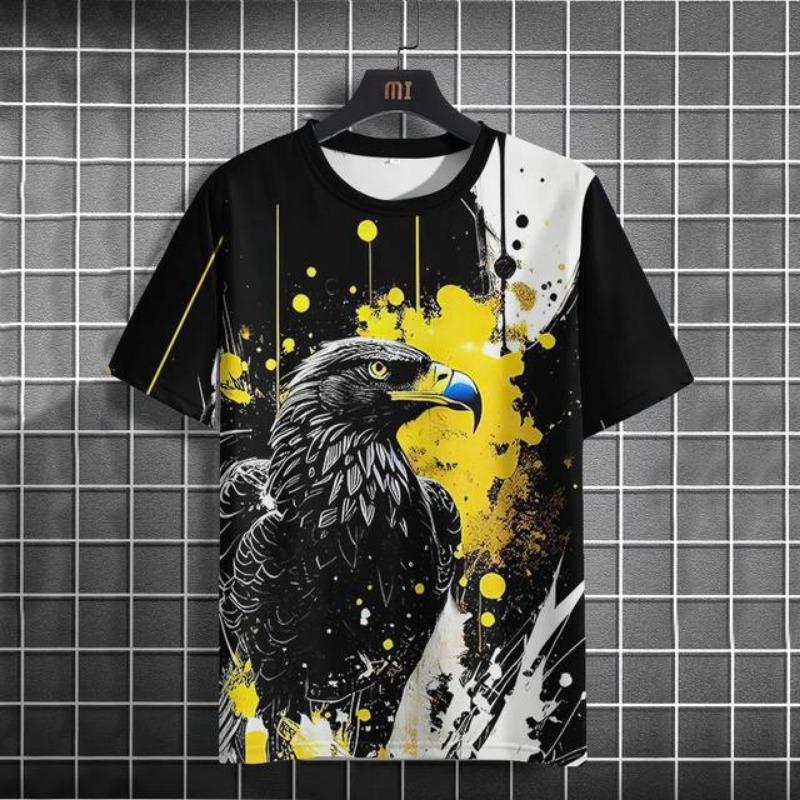 Męski T-shirt Moda na wszystkie pory roku Krótki rękaw Nadruk orła Koszulki 3D Street Casual Oversize T-shirt Odzież męska Pulower