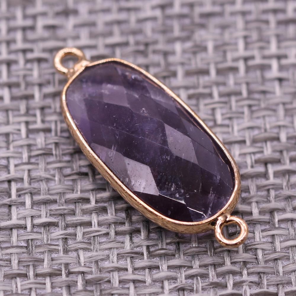 1Pc Reiki Healing Crystal Connector, Energy Natural Stone Oval Quartz Agate Amethyst Gemstone Pendant Charms Connectors for DIY Jewelry Making Craft