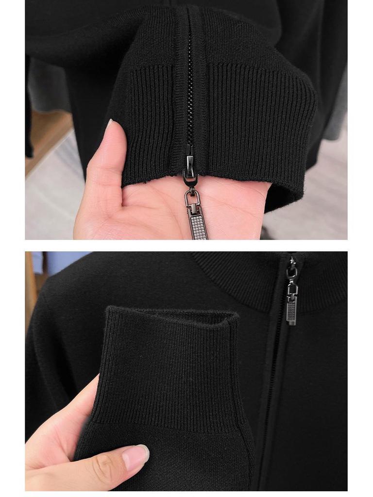 Men's 48-Count Double-Strand Wool Silk 16-Gauge Zipper Sweater Coat, Warm Thickened Knit Cardigan for Autumn/Winter