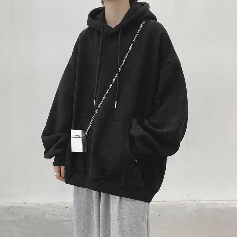 Korean Style Casual Unisex Hooded Pullover Sweatshirt - Long-Sleeved, Solid Color, Perfect for Spring and Autumn.