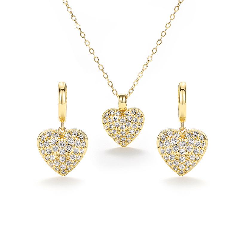 Luxury European and American Love Jewelry Set, Peach Heart Exquisite Shining Necklace Women, Elegant Temperament Sweet Earrings