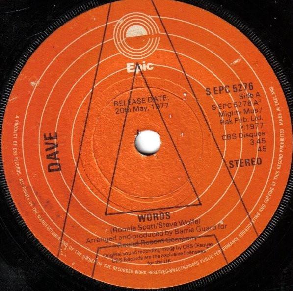 

7inch Record DAVE (13) - Words SEPC5276PROMO Epic 1977 UK Pop Used