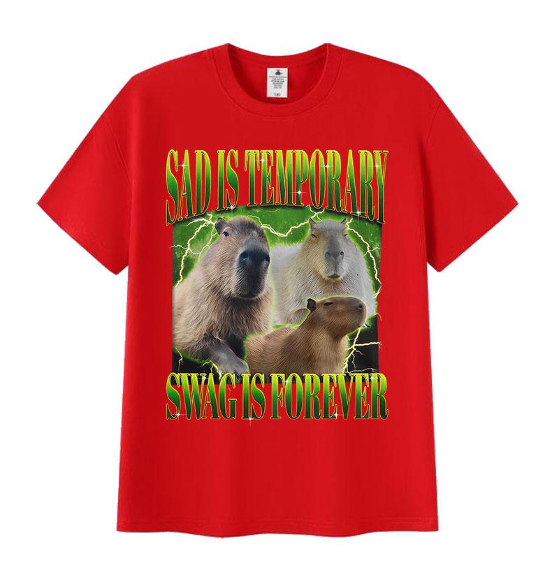 

Sad Is Temporary Swag Is Forever Print T-Shirt Unisex Funny Capybara Humor Style T-Shirts Summer O-Neck Short Sleeve Top T Shirt S