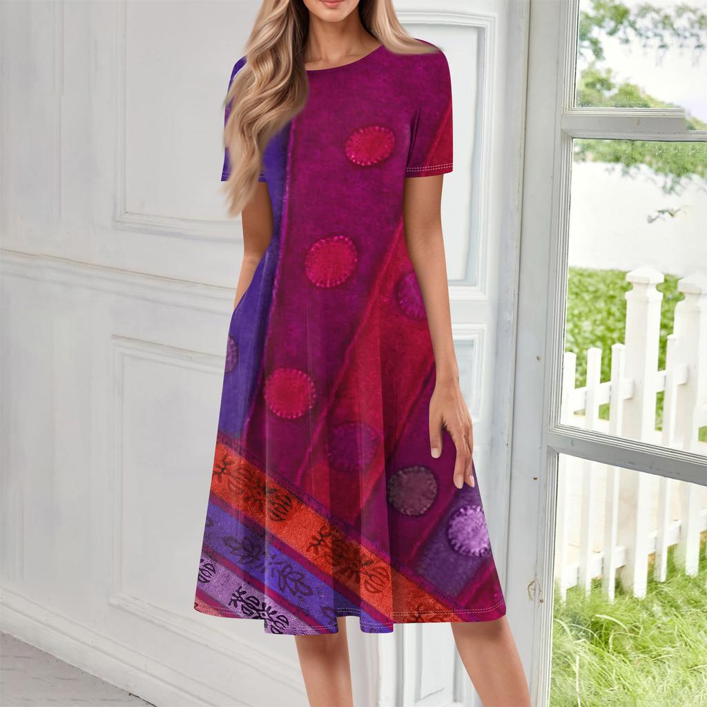 Women Casual Printed Round Neck Long Dress