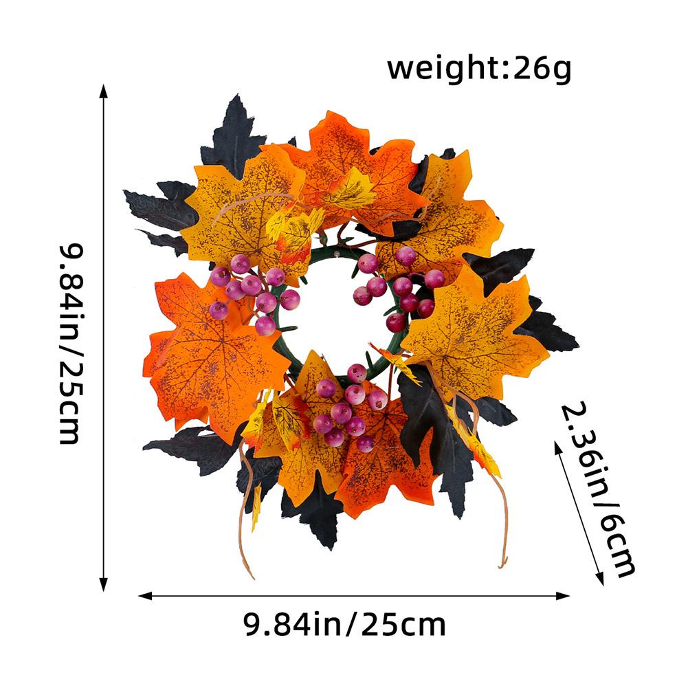 Fall Candle Rings Wreaths, Artificial Maple Leaf Candle Garland With Berries Rose, Candle Holder Rings For Autumn Harvest Halloween Party Table Center