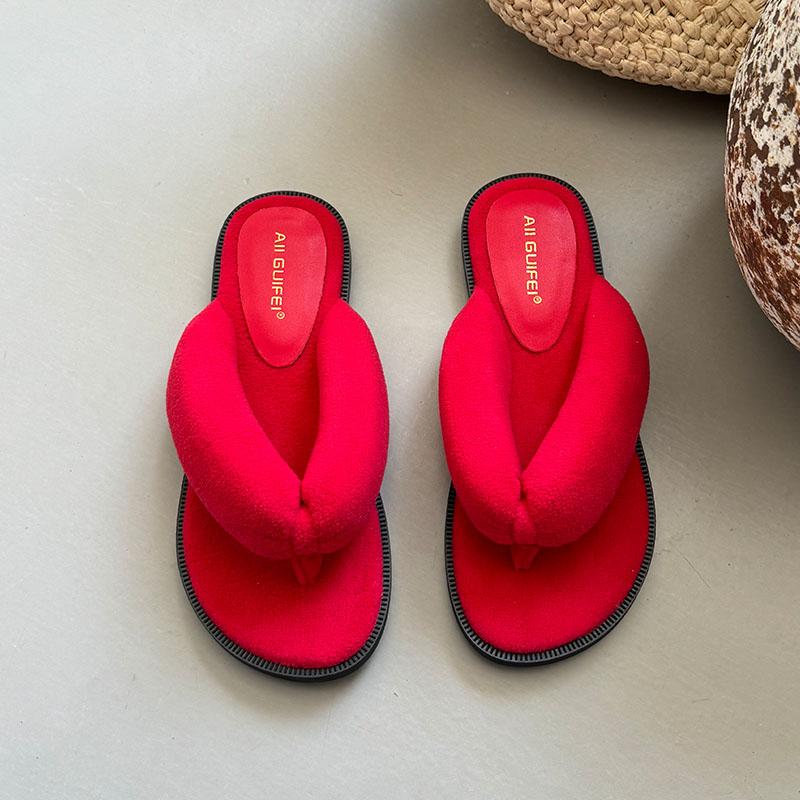 Fashion 2025 New Female Summer Beach Slides Flip Flops Fashion Flock Women Flats Slippers Round Toe Ladies Flats Slippers Sandals Shoes
