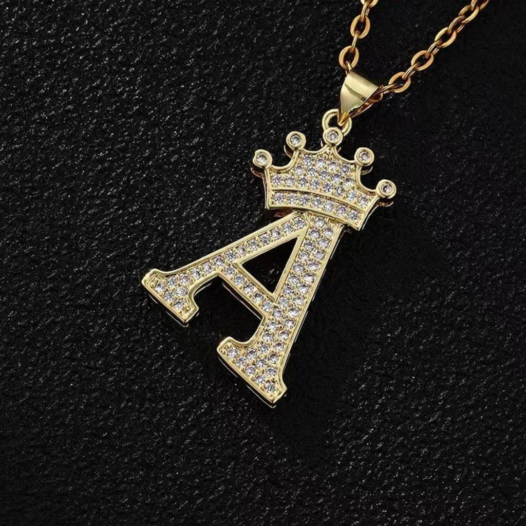 Fashion Luxury A-Z Crown Alphabet Pendant Chain Necklace Punk Style Lucky Initial Name  Best Party Wedding Birthday Gift