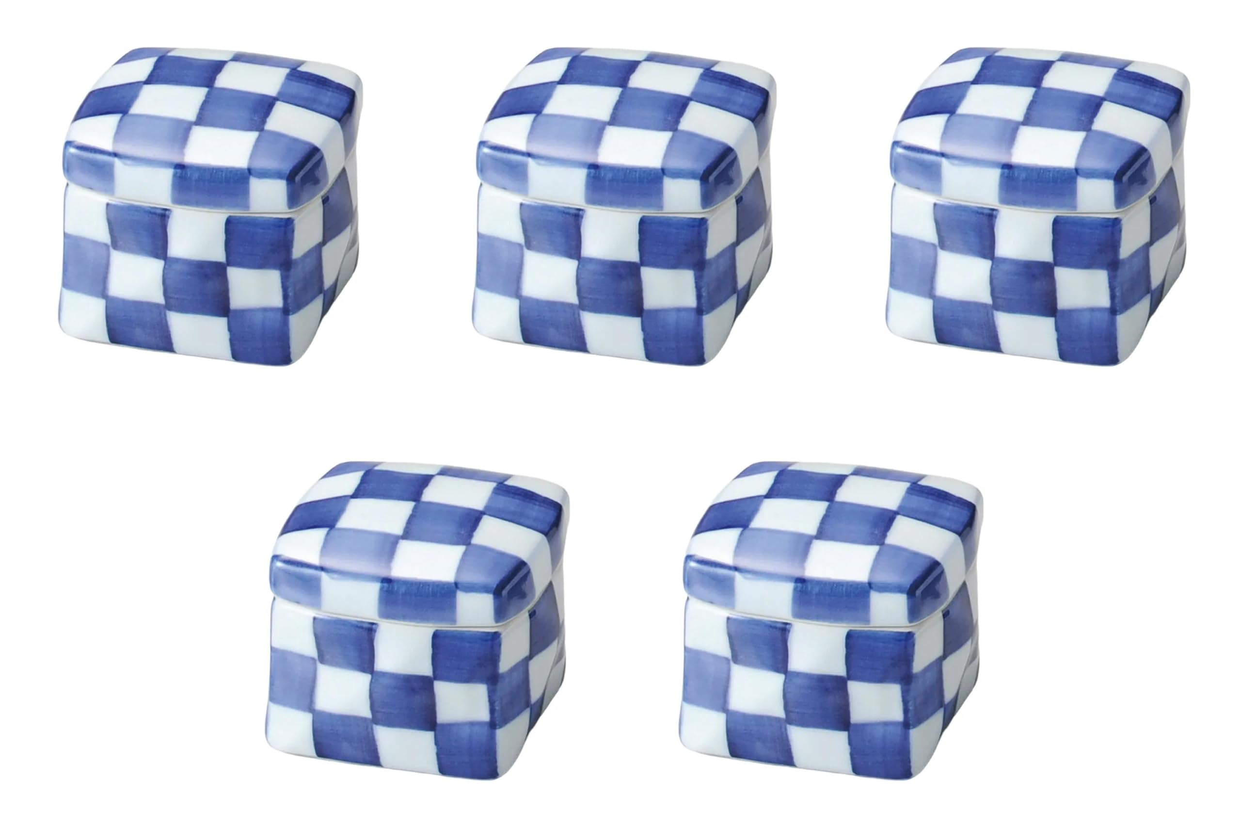 

Set of 5 Small Blue and White Checkered Square Ceramic Boxes x x Arita Ware Delicacies Setomonohonpo [6.5 6.5 5.5 cm]