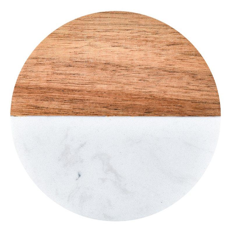 CYCLI-Elegant Design Wooden And Marble Coaster Set For Coffee Tables, Ideal Perfect For Protecting Furniture