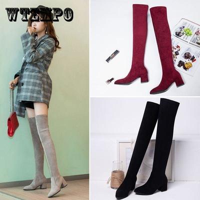 Faux Wildleder Frauen Über Knie Stiefel Lace Up Sexy Chick Heels Schuhe Frau Weibliche Hohe Stiefel Botas Damen Hohe Stiefel