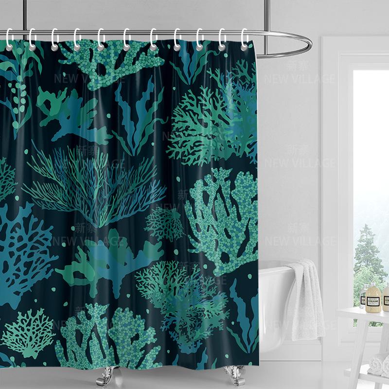 Home shower curtains bathroom Decora waterproof fabric non-slip bathmat water absorption curtain Modern nordic simple plant