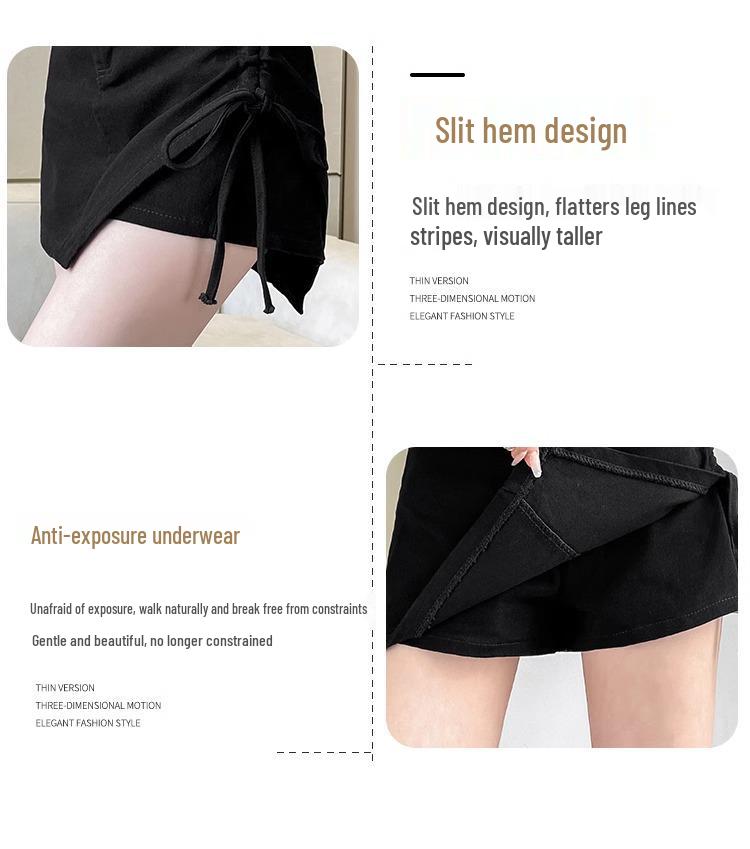 2024 Summer Women's Black Spicy Girl Ruched High Waist Irregular A-line Mini Skirt Pants