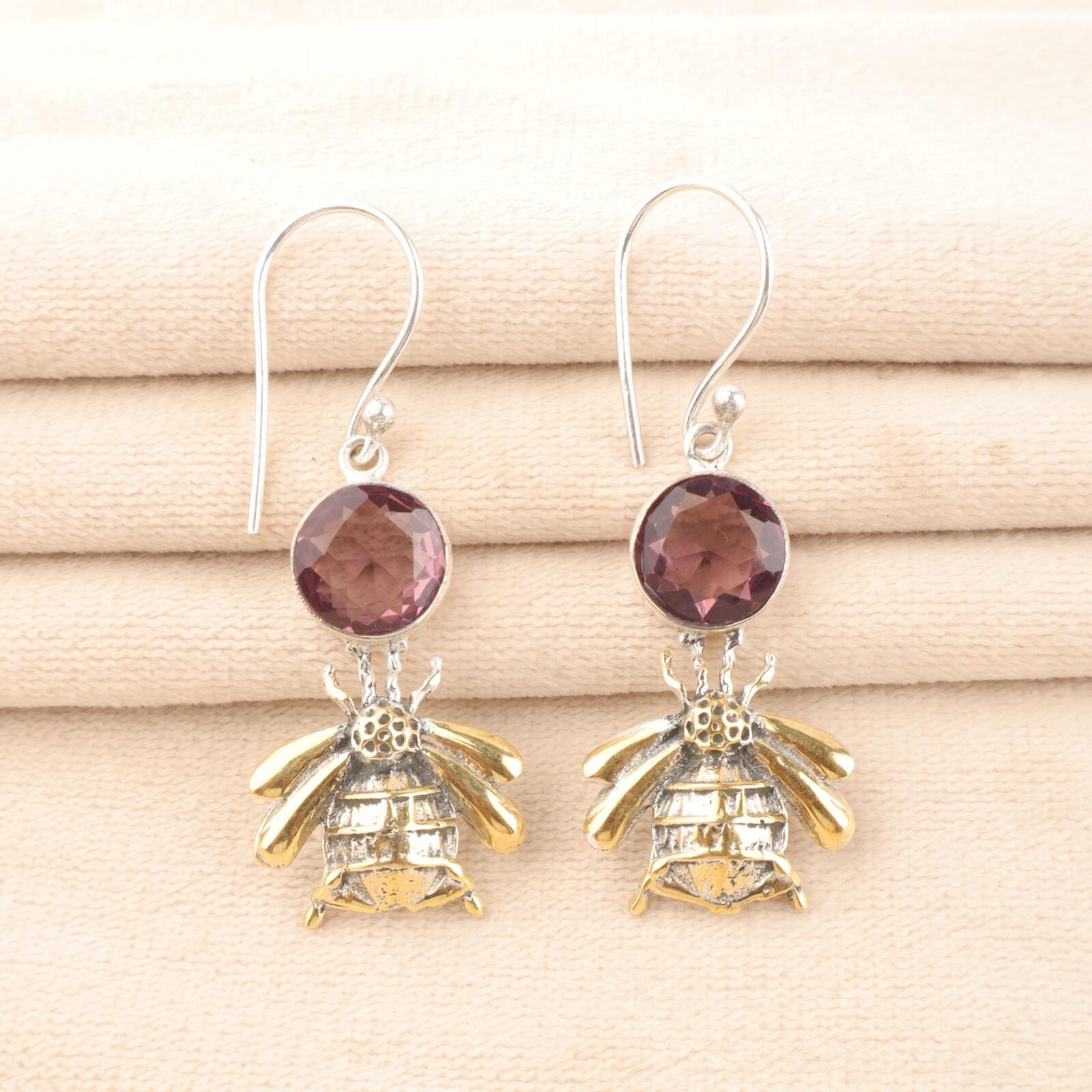 

Natural Rhodolite Gemstone 925 Stamped Silver Jewelry Handmade Girls Earrings 2 EE-154-18