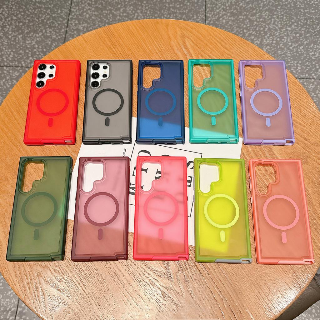 For S24 Ultra Magnetic Skin-feeling Semi-transparent Mobile Phone Case Magsafe Charging Anti-fall and Anti-wear Protective Case