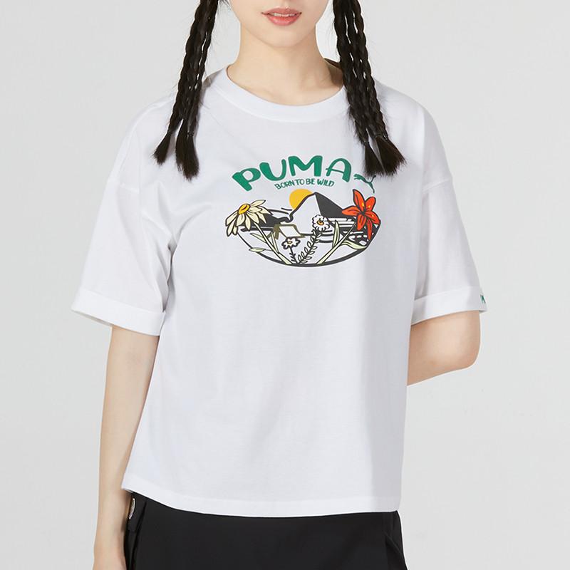 Puma Logo Letter Pattern Printed American Vintage Crew Neck Casual Short Sleeve T-Shirt Women T-Shirt White 536730-02