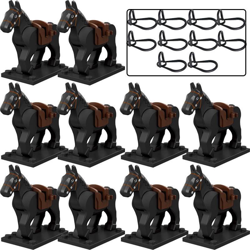 Military Building Blocks Solider Knights Figures Gifts Equipments Accessories Mount Medieval Ancient Warhorse Saddle Horse Rope