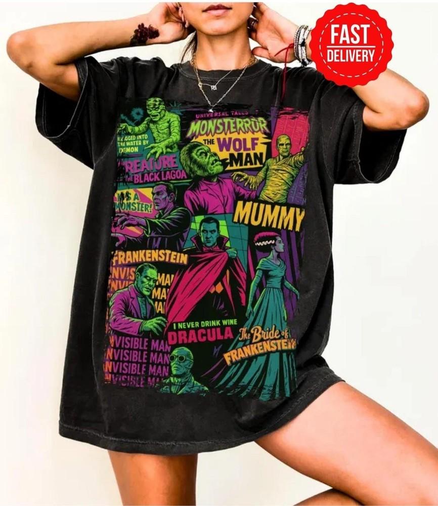 Vintage Universal Monsters T-Shirt, Retro Horror Movie Graphic Tee Unisex Unisex T-Shirt S