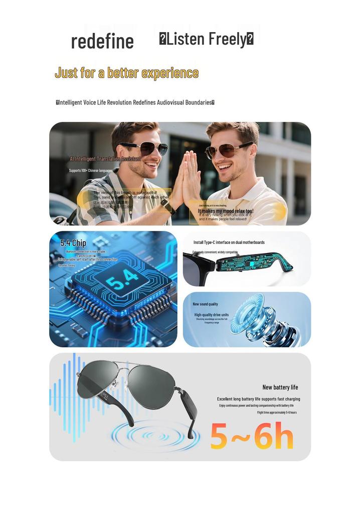 CrossAI Bluetooth Smart Glasses with Metal Spring Hinges for Music and Calls