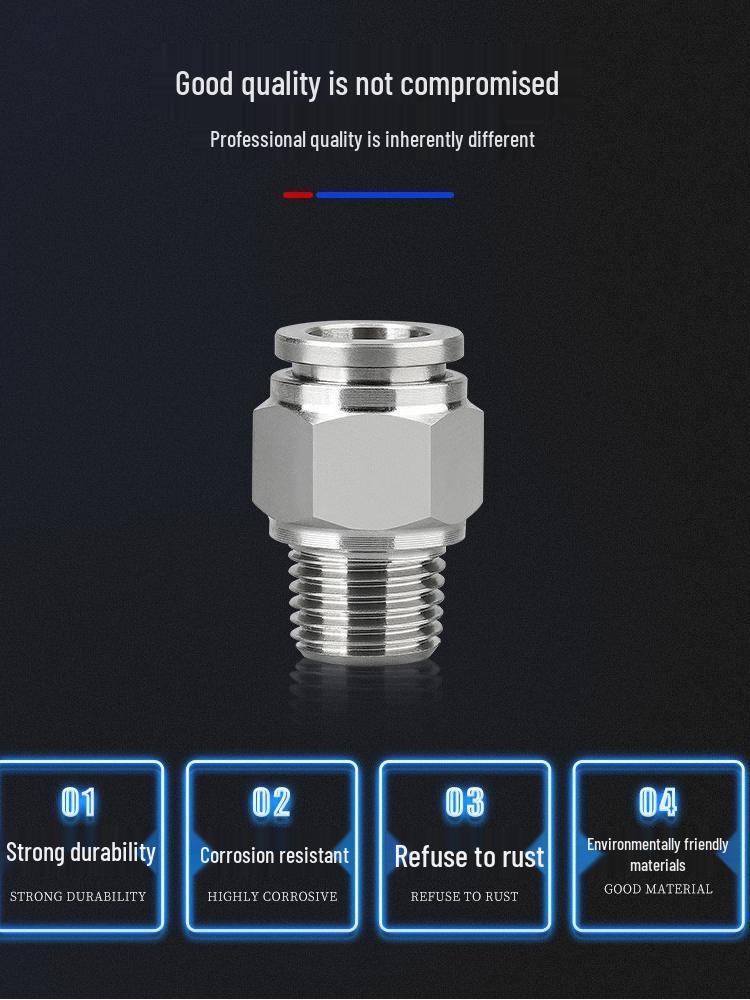 304 Stainless Steel Quick Connect Plug for 1/4" & 1/2" Tube Pneumatic Components, PT/NPT Male Thread