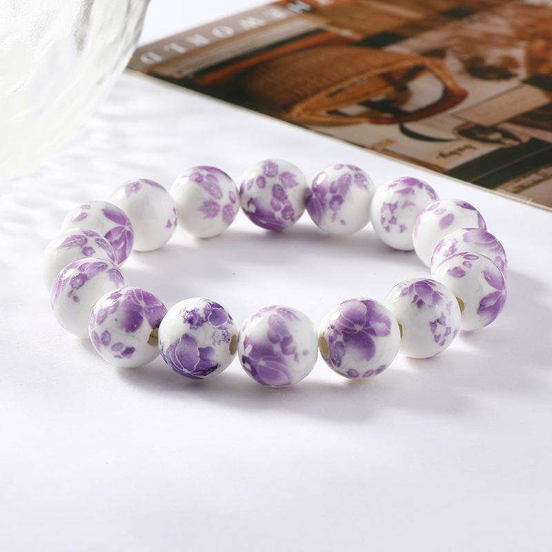 Ceramic beaded flower bracelet women's retro medium and high-end sense simple Jingdezhen bracelet.