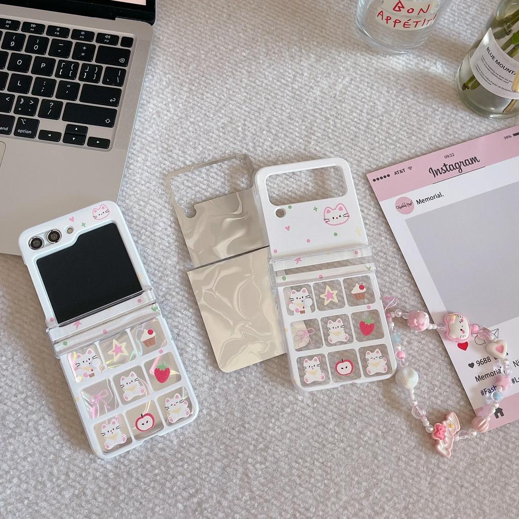 Cute Cartoon Cat Case for Samsung Galaxy Z Flip 3 4 5 6 5G Flip6 Flip5 Protection Lovely Flip4 3-PIECE Set Hinge Fashion Cover