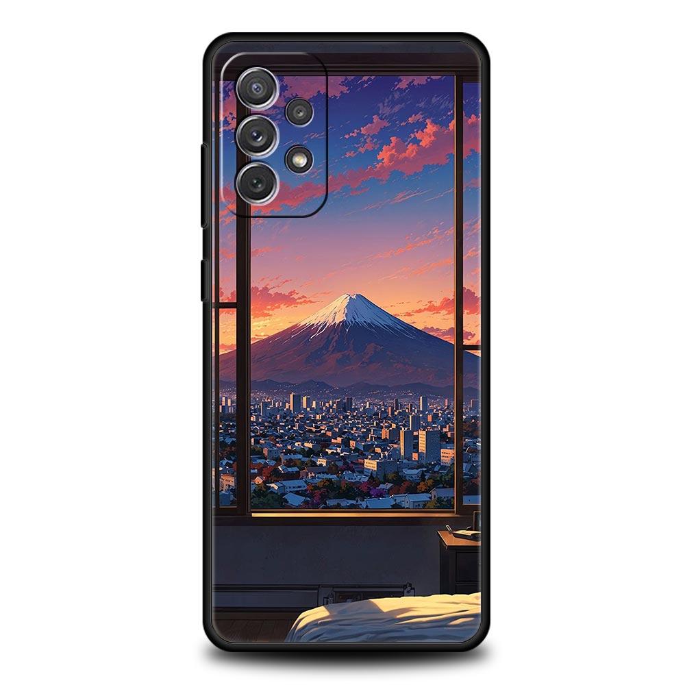 Japan Mount Fuji Cherry blossom Case For Samsung A15 A13 A51 A71 A41 A31 A21S A03S A05 A35 A55 A23 A25 A33 A53 A73 5G Cover
