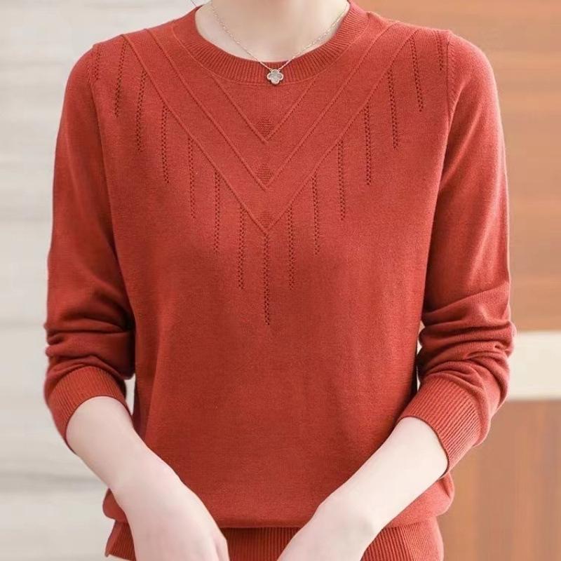 Women's Round Neck Loose Knit Sweater Spring and Autumn Bottoming Shirt Long-sleeved Sweater