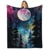 Forest Trees Under the Starry Night Printed Blanket for Sofa Bed Travel Camping Living Room Office Conditioning Blanket