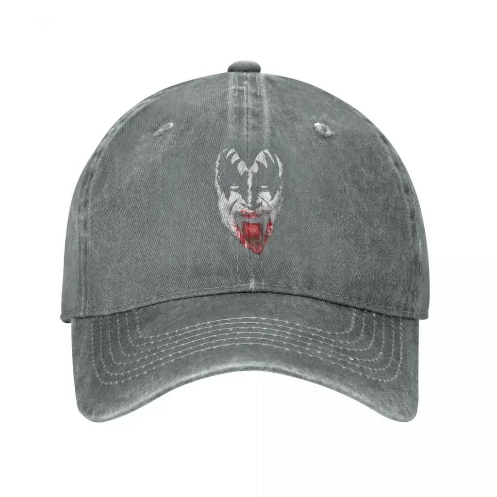 Kiss Demon Face Baseballkappe Retro Used Denim Gewaschen Rock Marke Snapback Kappe Unisex Stil Outdoor Aktivitäten Passform Hüte Kappe