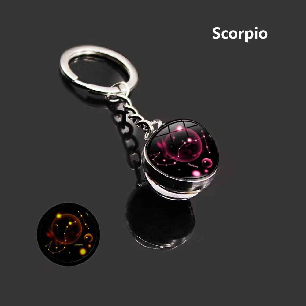 12 Constellations Luminous Car Keychain Glass Ball Zodiac Key Ring Starry Sky Pendant
