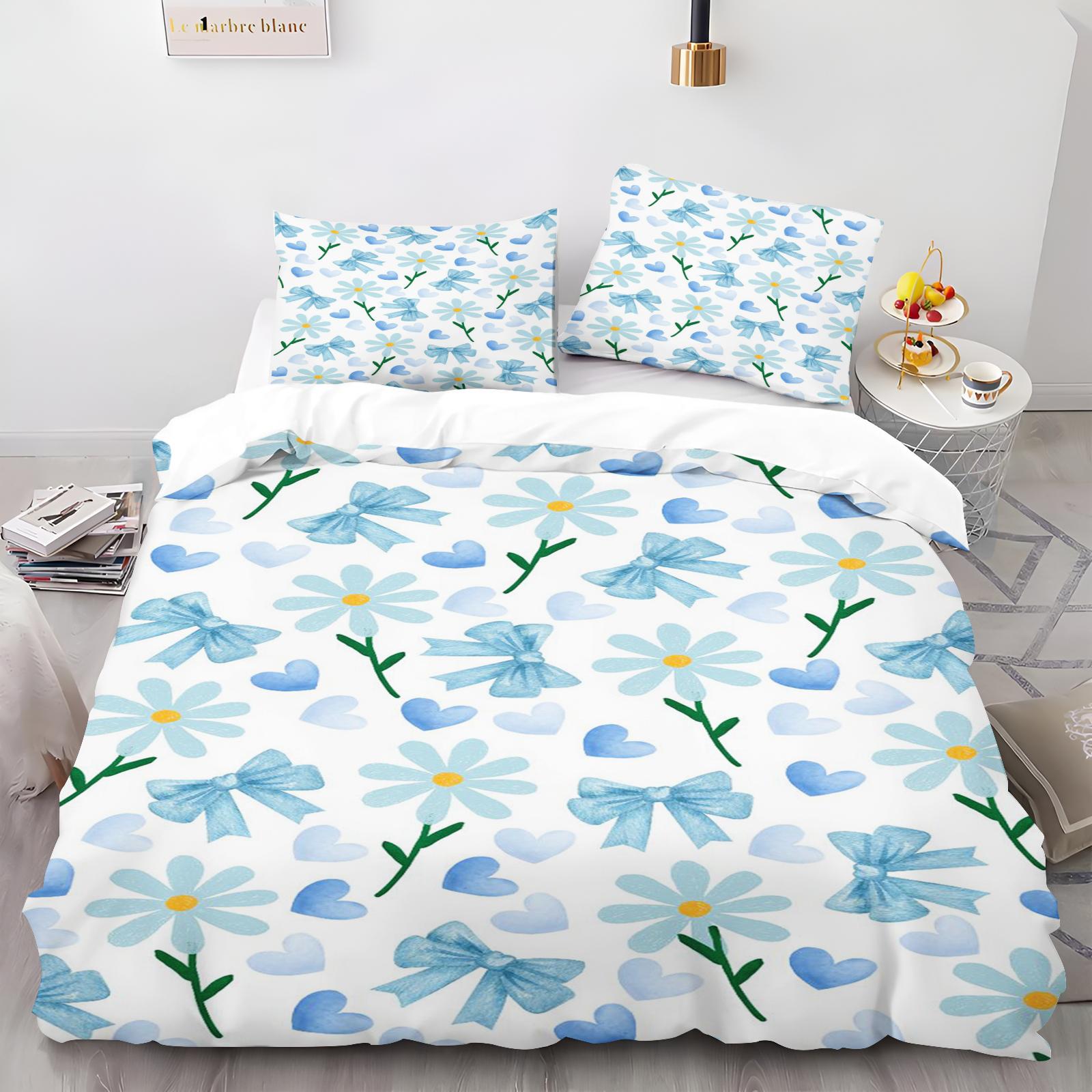 

Striped Floral Duvet Cover Pillowcase Bedding Set Kawaii Adult Girl Bedroom Decoration Children Single Double Large Size 135x200cm&set