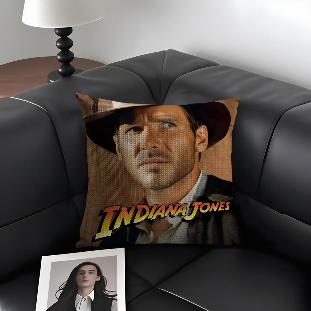 Movie I-Indiana J-Jones Cushion Cover Natural Linen Organic Fabric Double-Sided Printing Sofa Home Decor Gift Pillow Case