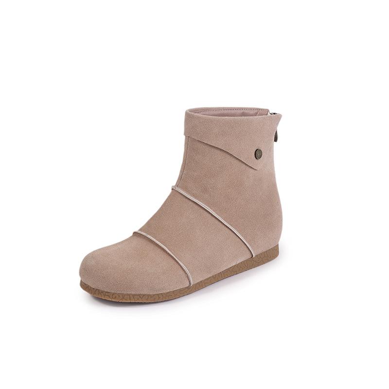 Leather Short Boots Women's 2025 Autumn and Winter New Niche Design Sense Lapel Boken Boots Inner Height Increase Martin Boots