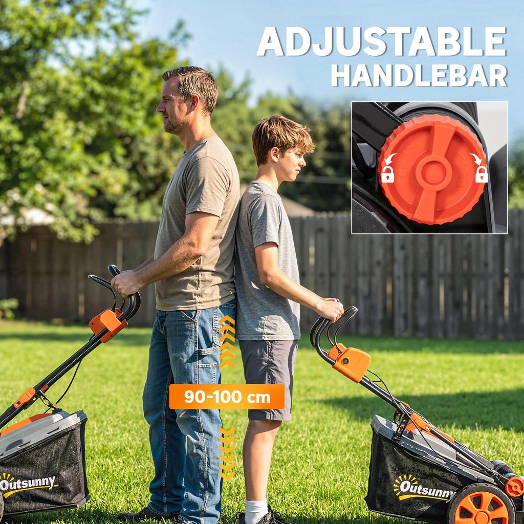1800W Electric Lawnmower Corded, 40cm Cutting Width, Light Grey