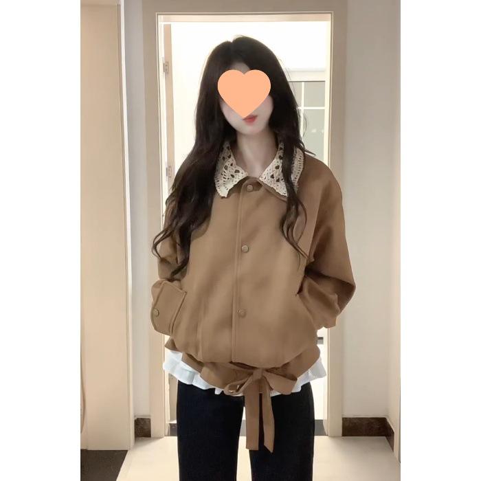 Женская ретро-куртка цвета маillard brown - Осень/Зима 2025, топ в корейском стиле XL