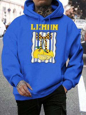 Creative Lemon Fruit Bow Print Men Hoodies Multicolor Pocket Hoodie Fleece Autumn Male Clothing Casual All-Match Streetwear