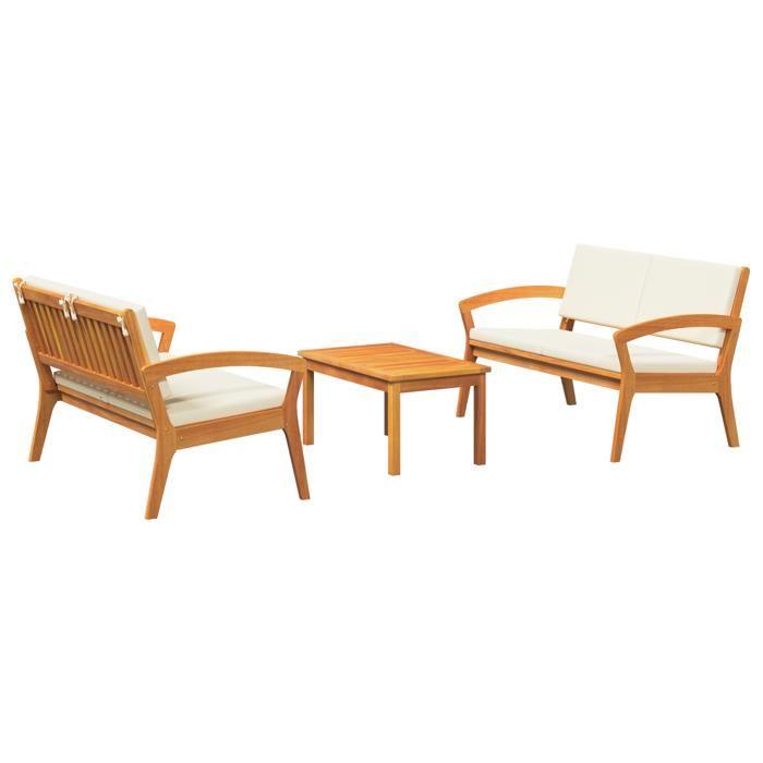 VidaXL Ensemble Bistro 3 pièces avec Coussins - Bois d'Acacia Massif 3328615