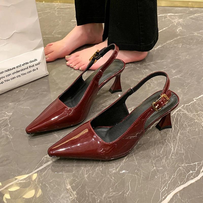 Women's 7cm and 9cm Single Shoes with Heels Expose Your Heels Pointed Tip High Heels Women Patent Leather Black Red Shoes Women